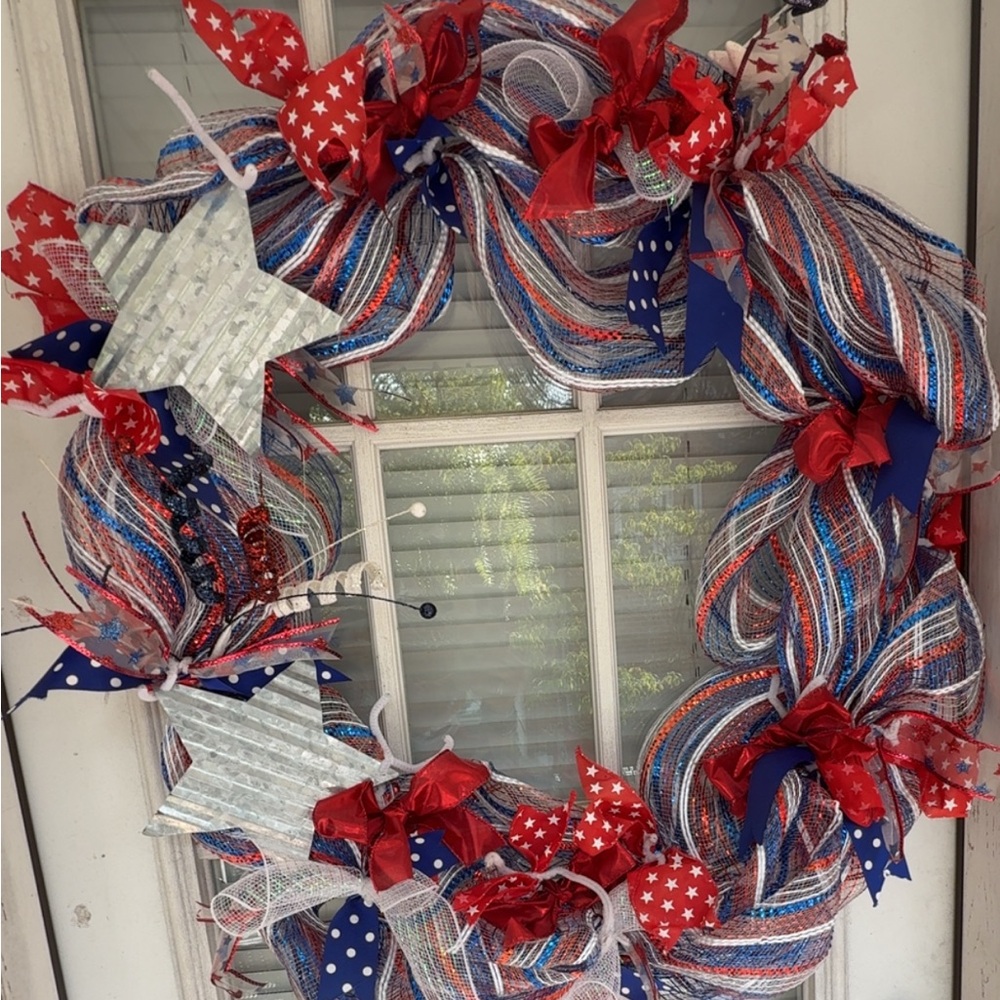 Patriotic Red, White, and Blue Holiday Wreath